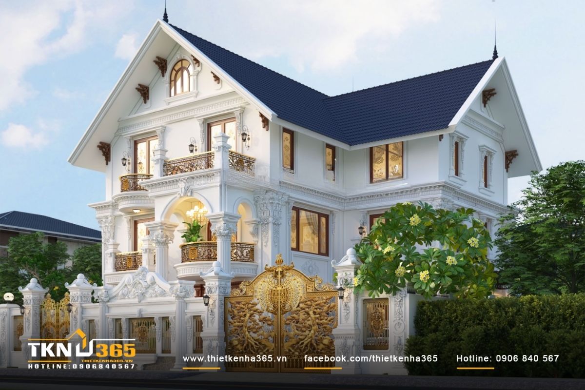 Mẫu biệt thự 3 tầng cổ điển gây ấn tượng từ màu sắc cho đến vật liệu trang trí