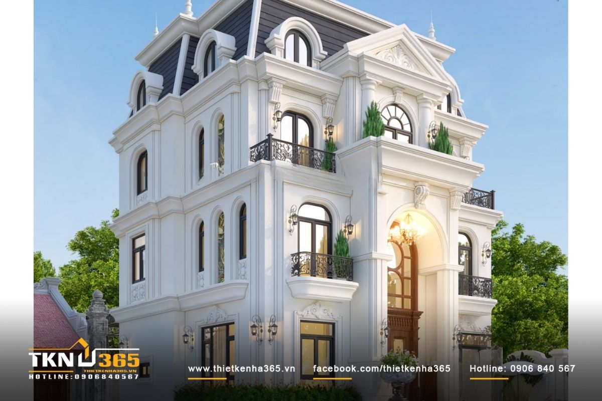 Mẫu biệt thự cổ điển có 5 phòng ngủ với mái Mansard vững chắc