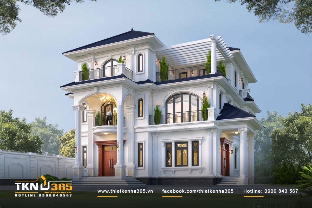 Mặt tiền mẫu dinh thự cổ điển 3 tầng 7 phòng ngủ