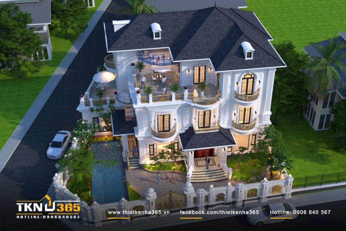 Thiết kế biệt thự 3 tầng cổ điển có hồ bơi sang trọng tại Bình Dương