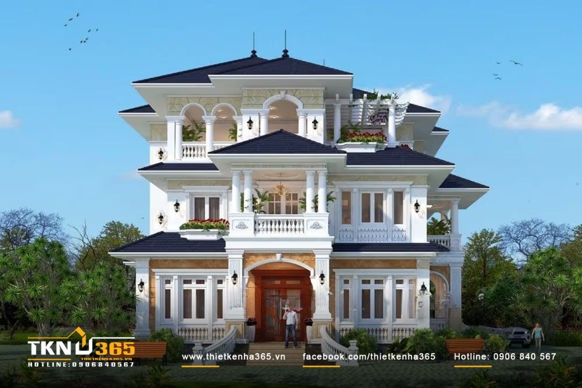 Ngôi biệt thự phong cách châu Âu nổi bật với các đường nét và hình khối đặc trưng riêng