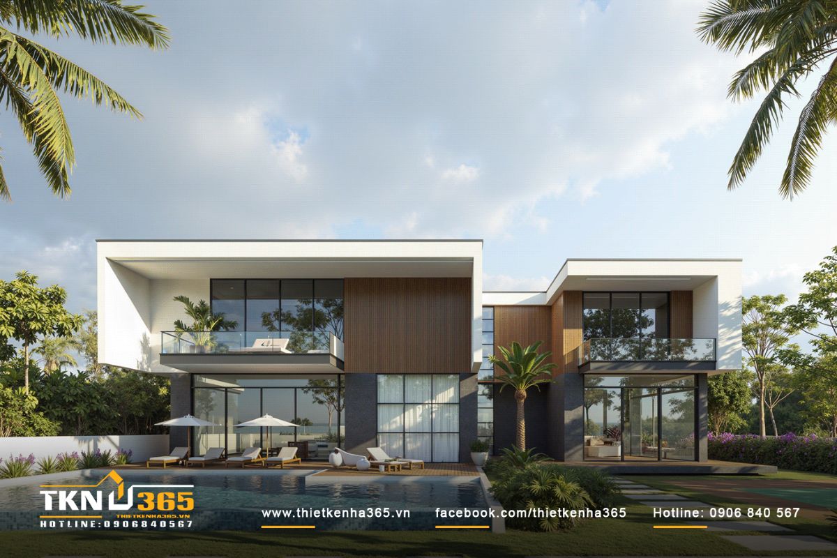 Thiết kế biệt thự hiện đại 3 tầng có bể bơi