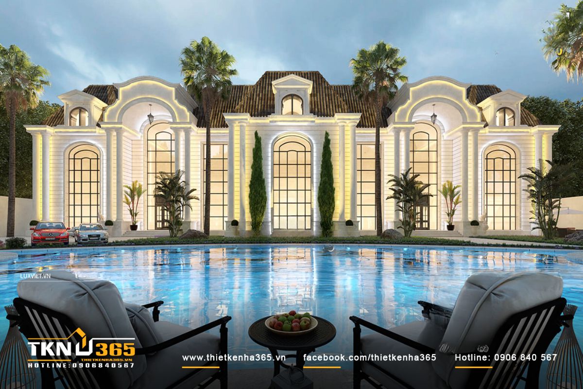 Kiến trúc biệt thự tân cổ điển sang trọng kết hợp cùng hồ bơi rộng lớn tạo nên vẻ đẹp đẳng cấp, sang trọng