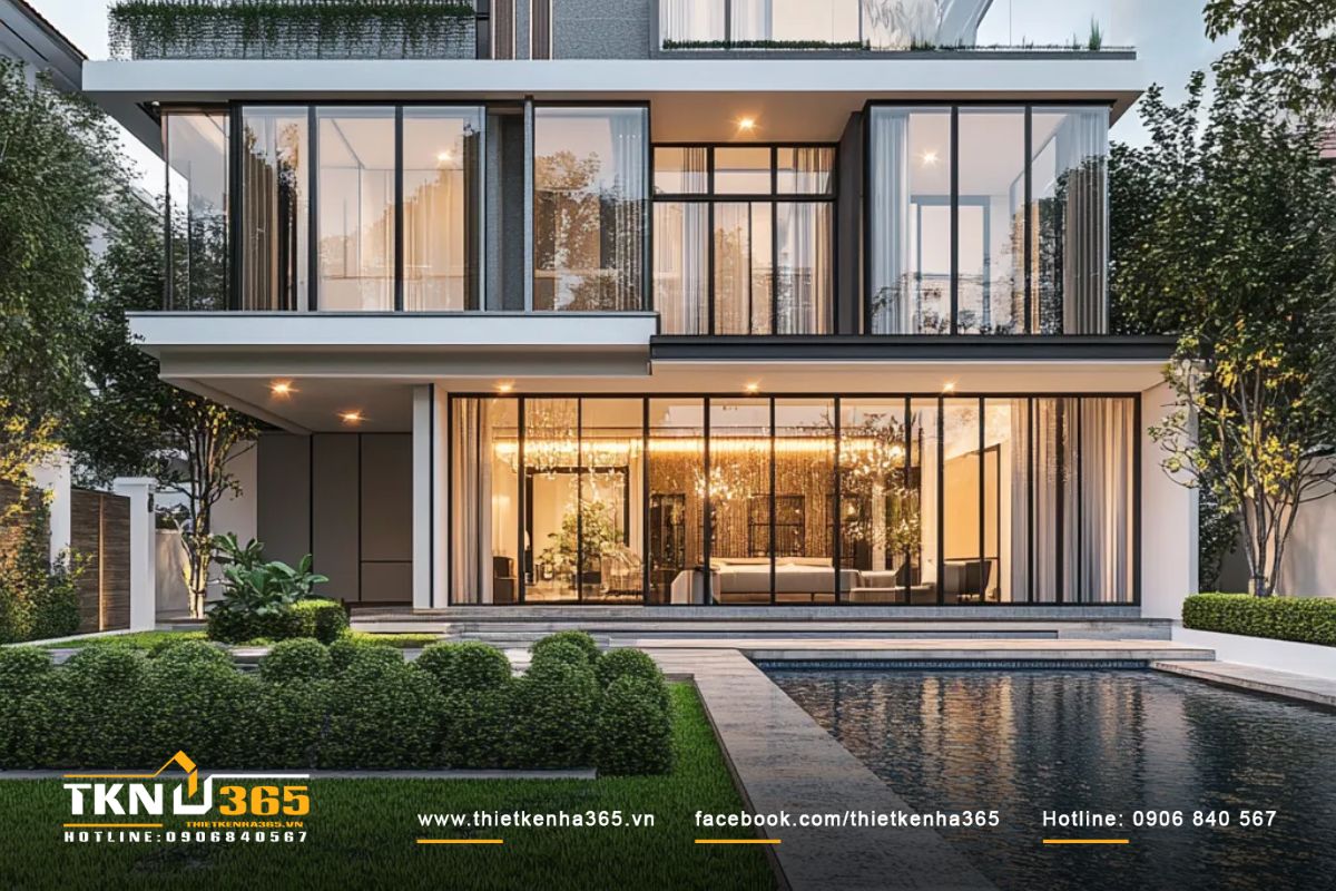 Hồ bơi được thiết kế rộng lớn nằm giữa sân vườn xanh mát