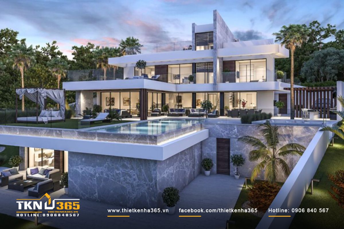 Biệt thự nghỉ dưỡng tại gia có bể bơi tràn vô cực thể hiện sang trọng, hiện đại và đẳng cấp