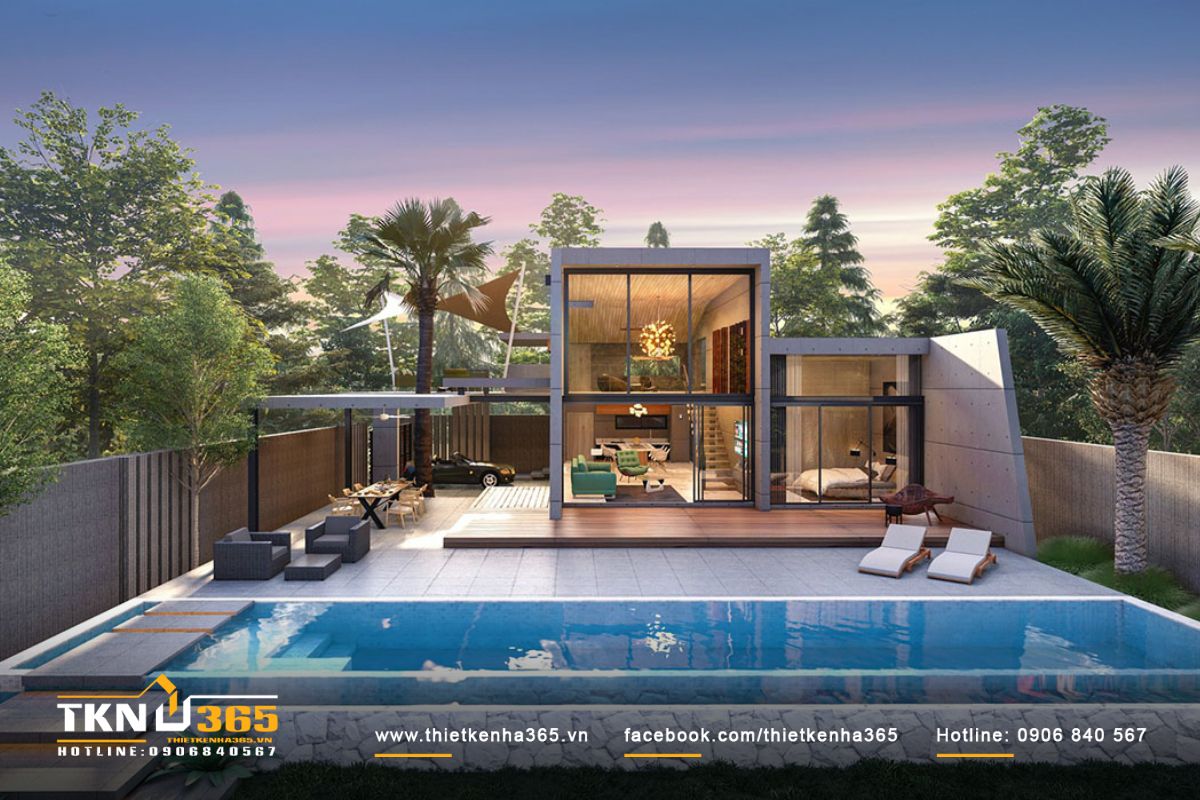 Khu hồ bơi rộng lớn giúp gia đình có thể cùng nhau giải trí, bơi lội hoặc tổ chức tiệc ngoài trời