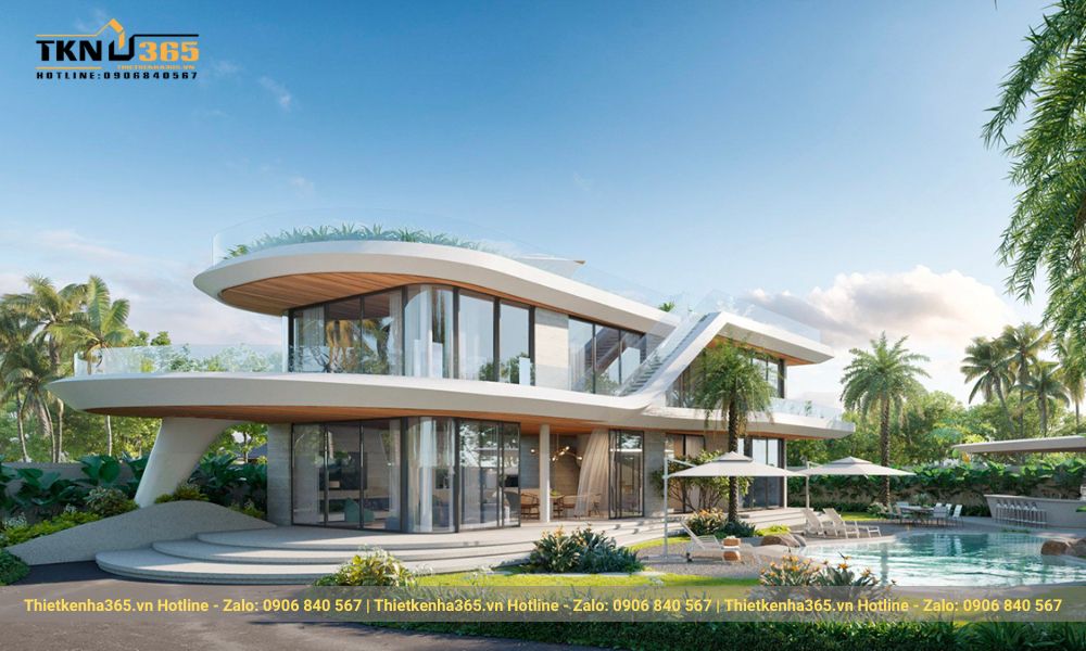 Biệt thự được xây dựng với kiến trúc độc đáo, cuốn hút trong mọi góc nhìn