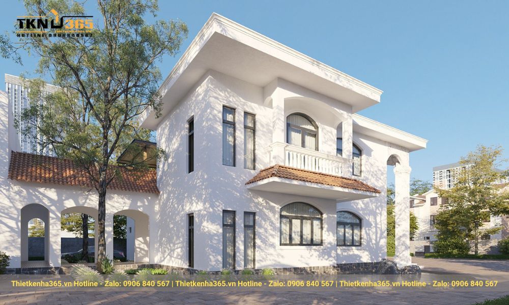 Căn biệt thự sử dụng tông màu trắng nổi bật tạo cảm giác sang trọng, lịch sự