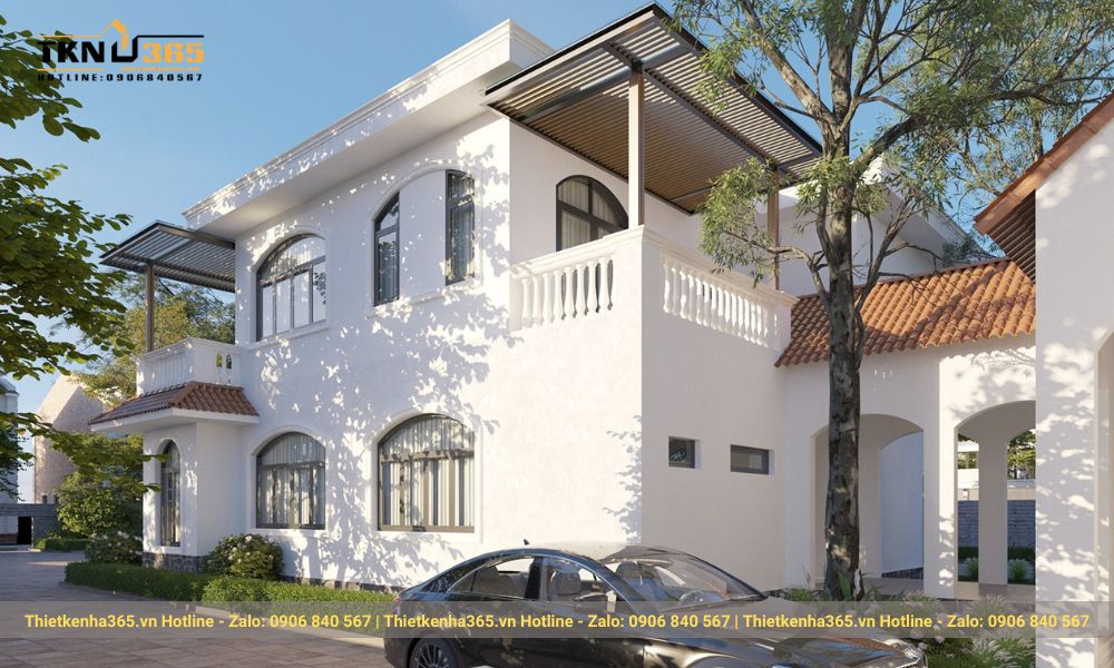 Mẫu biệt thự nghỉ dưỡng nổi bật với kiểu cấu trúc mái vòm đặc trưng của phong cách Địa Trung Hải