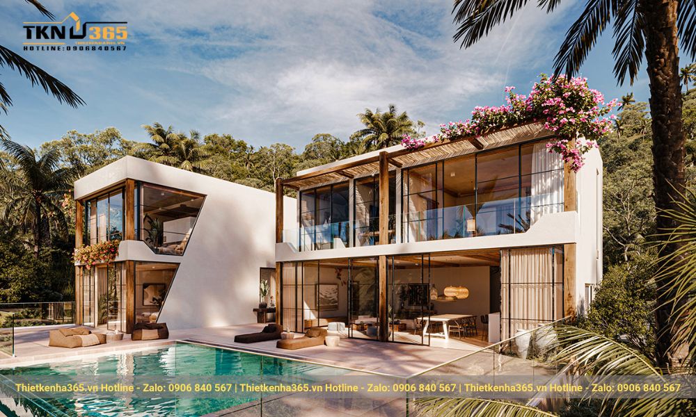 Căn biệt thự nghỉ dưỡng có view hướng hồ bơi đẳng cấp