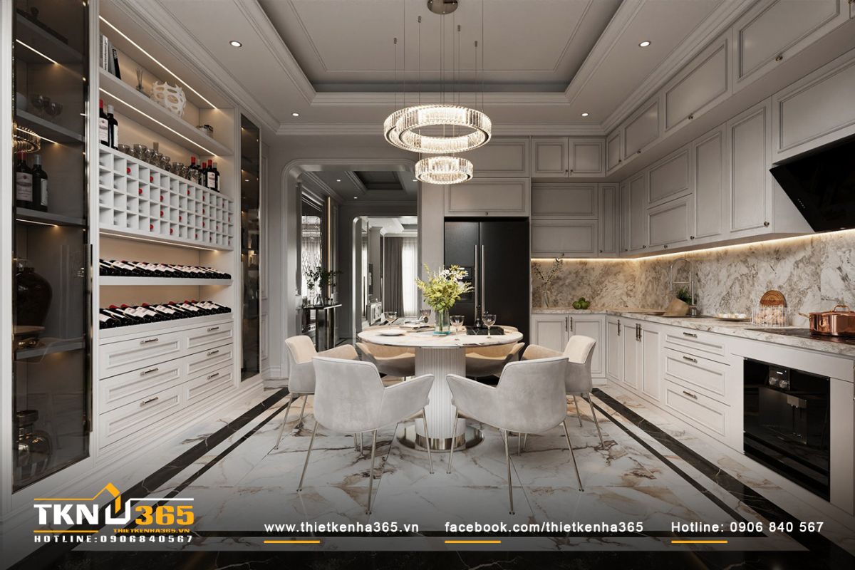 Sắp xếp nội thất một cách hài hòa giúp tận dụng tối đa không gian phòng bếp