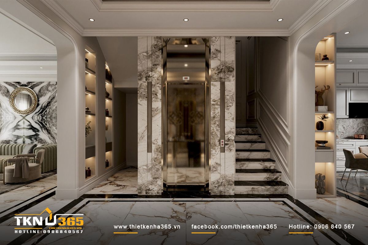 Thang máy theo phong cách tân cổ điển mang lại sự sang trọng và thanh lịch cho công trình kiến trúc