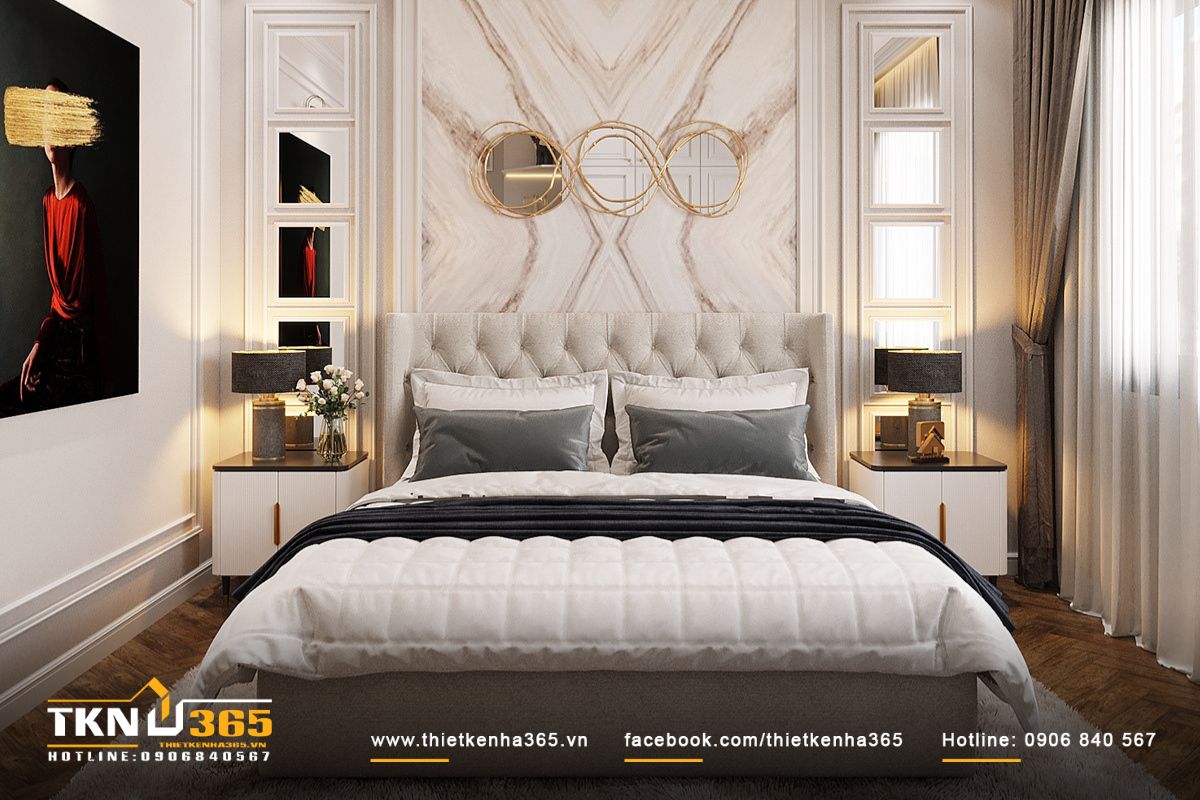 Không gian nghỉ ngơi hoàn hảo với giường ngủ rộng rãi, đèn ngủ ấm áp và rèm cửa mềm mại