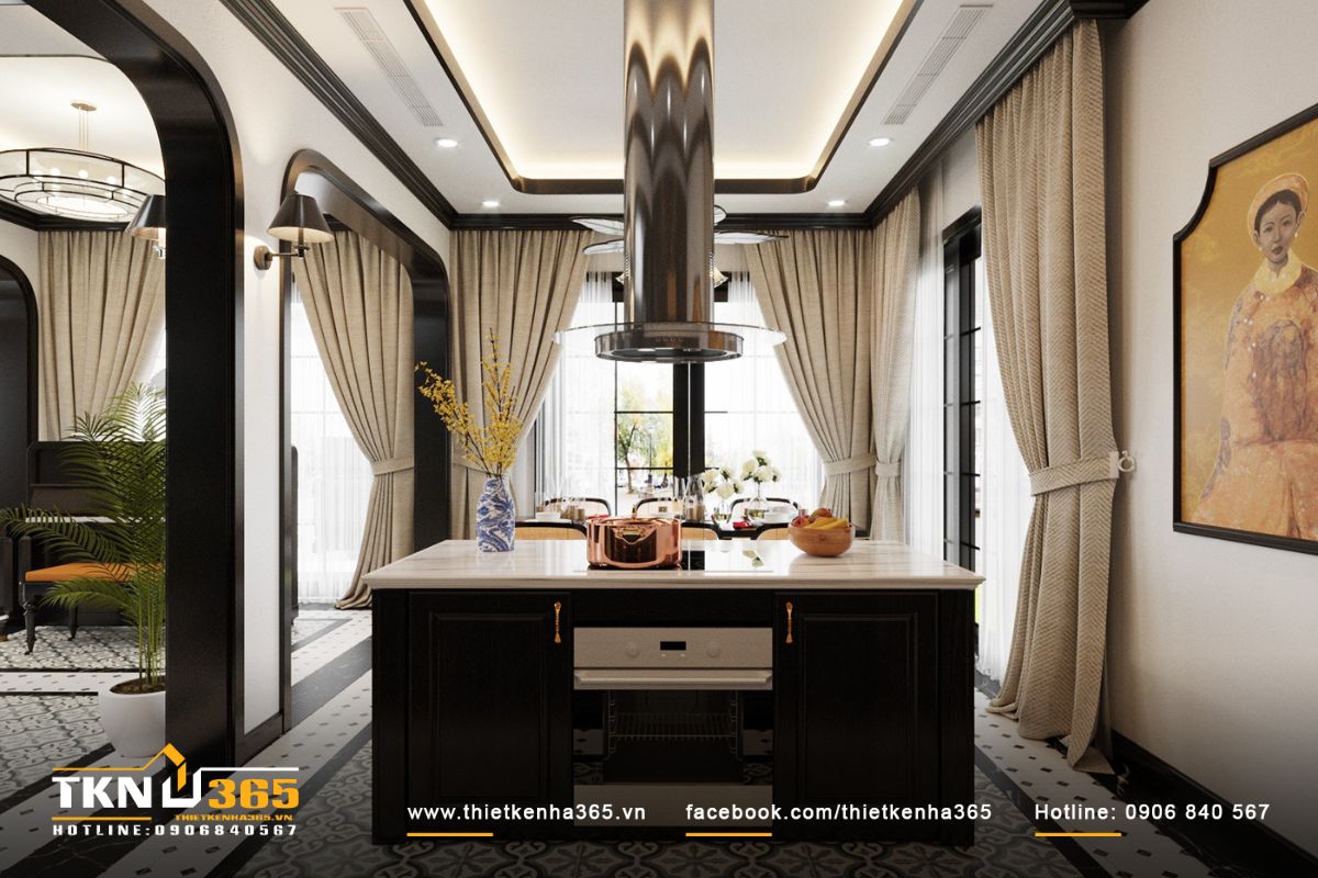 Không gian bếp ăn ấm cúng cùng ánh sáng tự nhiên