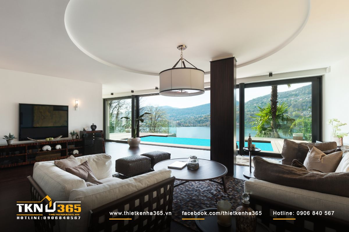 Thiết kế ph&ograve;ng kh&aacute;ch sang trọng, hiện đại