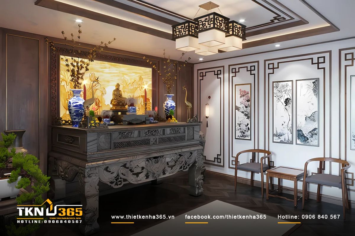 Kh&ocirc;ng gian nội thất ph&ograve;ng thờ ấm c&uacute;ng