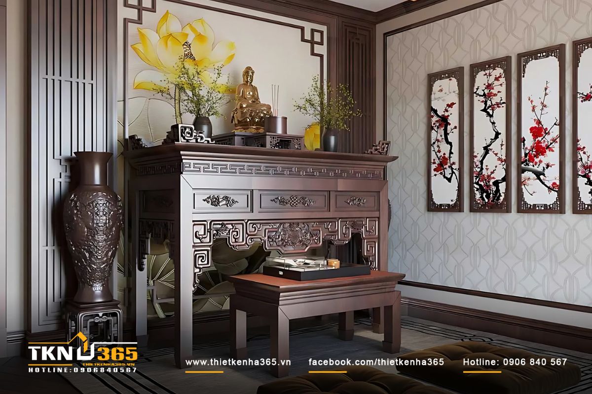 Thiết kế nội thất ph&ograve;ng thờ bằng gỗ chất lượng cao