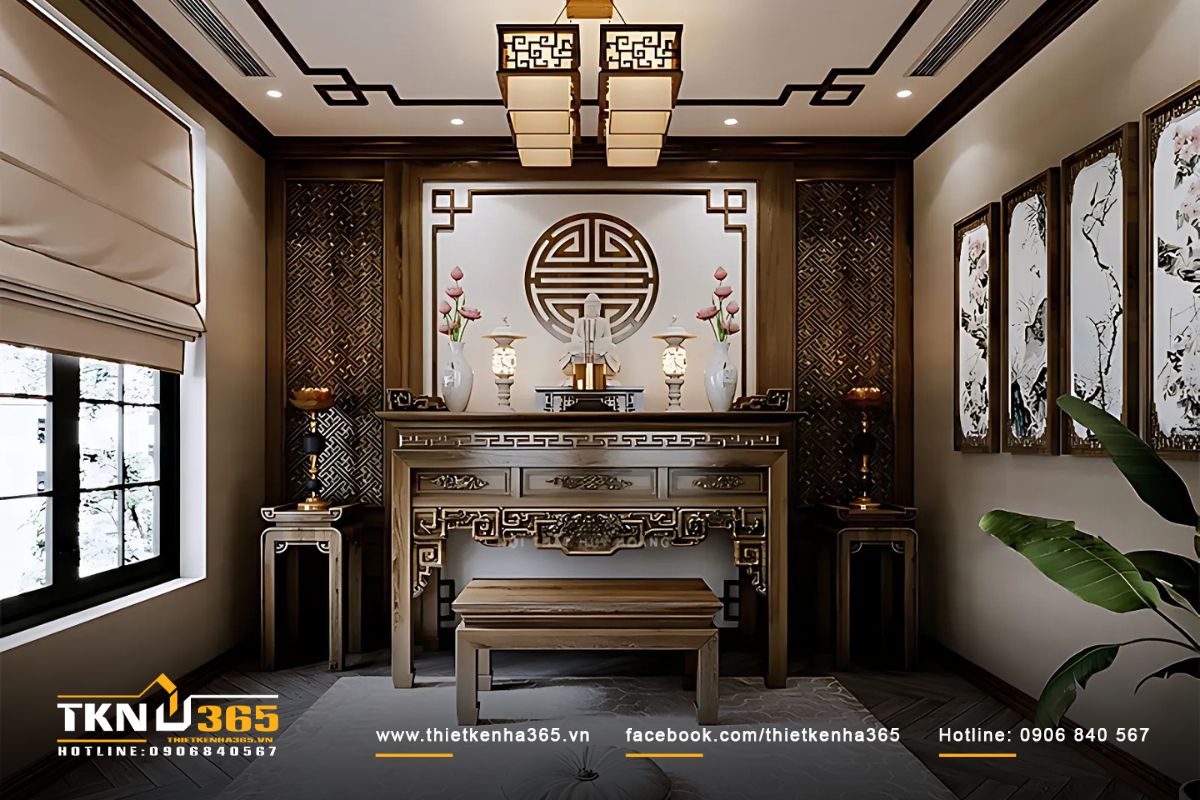 Nội thất ph&ograve;ng thờ theo phong c&aacute;ch truyền thống