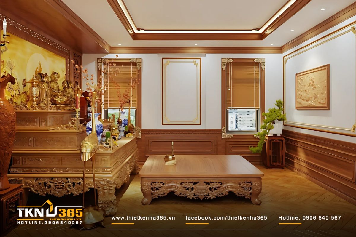 Thiết kế ph&ograve;ng thờ kh&ocirc;ng gian thi&ecirc;ng li&ecirc;ng của gia đ&igrave;nh