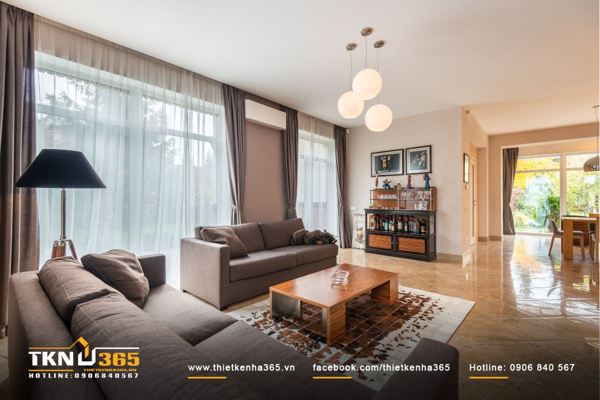 Kh&ocirc;ng gian ph&ograve;ng kh&aacute;ch ấm c&uacute;ng