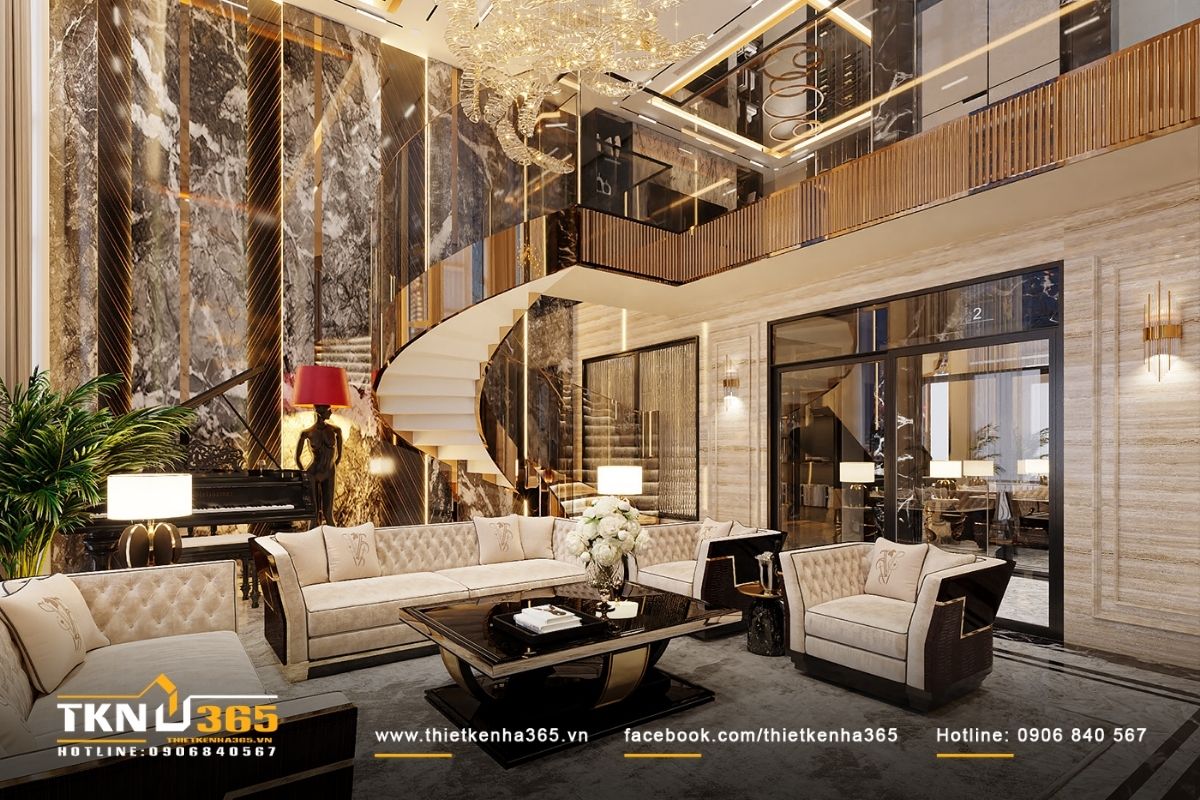 Phòng khách thêm sự luxury với bộ sofa trắng đen