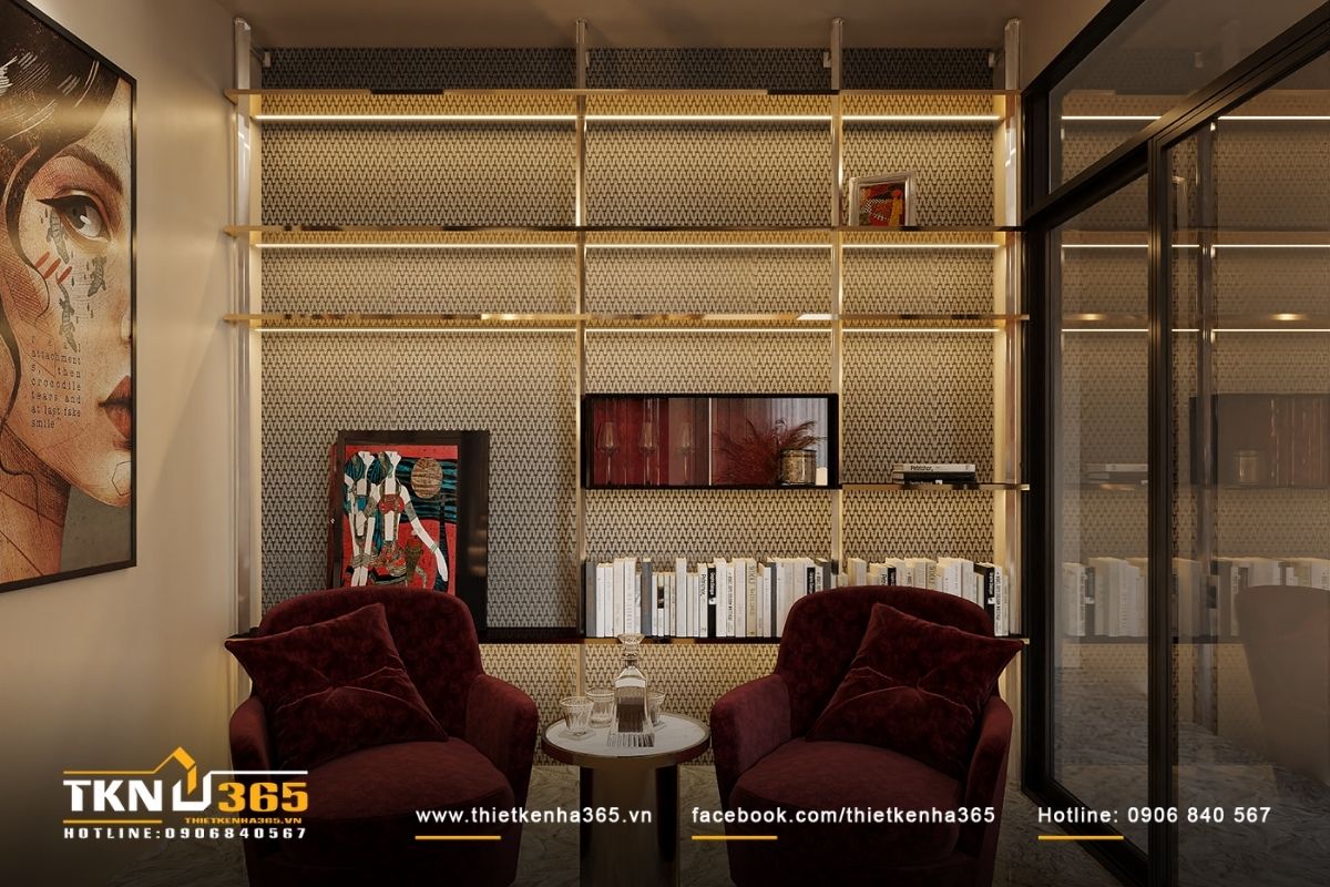 Phòng đọc sách trang nhã mang lại cảm giác thoải mái