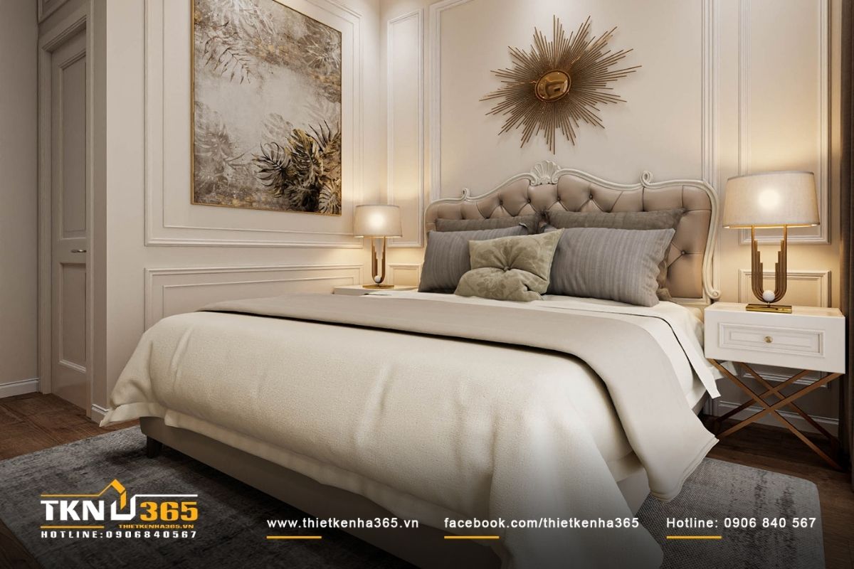 Thiết kế phòng ngủ gam màu chủ đạo trắng tạo cảm giác thoải mái