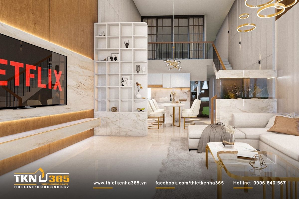 Phòng khách kết hợp với phòng bếp