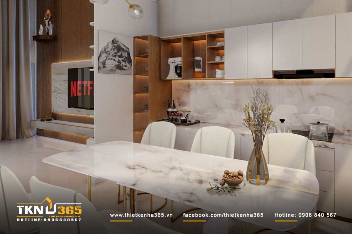 Khu nhà bếp thiết kế hiện đại, tiện nghi