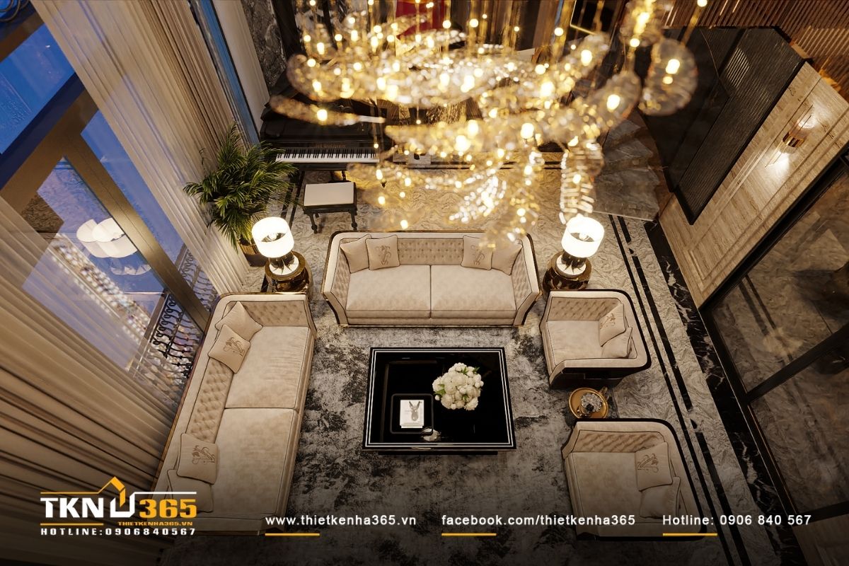 View phòng khách khi nhìn từ trên xuống