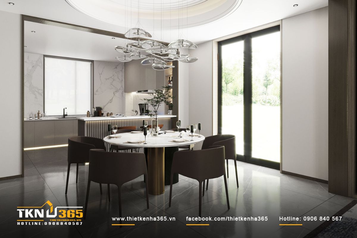 Phòng bếp hiện đại với cửa sổ mở lấy ánh sáng tự nhiên