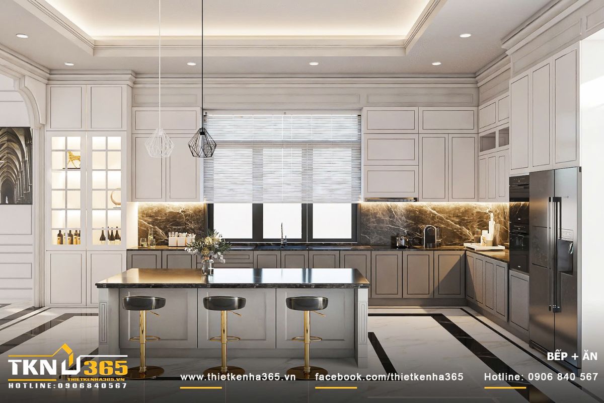 Phòng bếp được thiết kế xa hoa, lộng lẫy khẳng định đẳng cấp của gia chủ