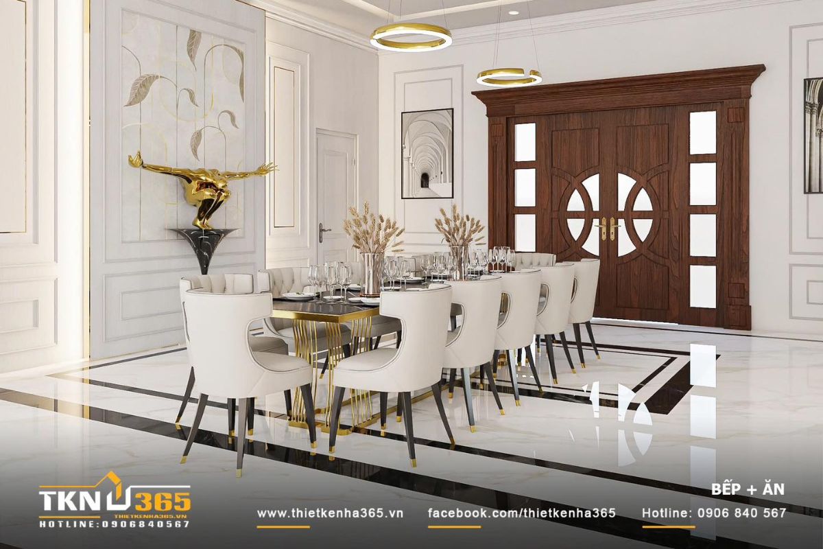 Một góc phòng ăn biệt thự tân cổ điển sáng sủa, thoáng đãng