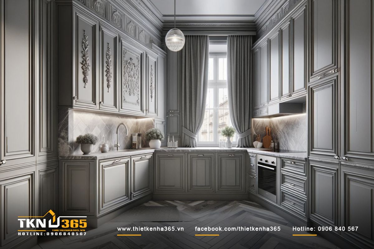 Không gian bếp đối xứng được thiết kế với phong cách độc đáo khẳng định chất riêng