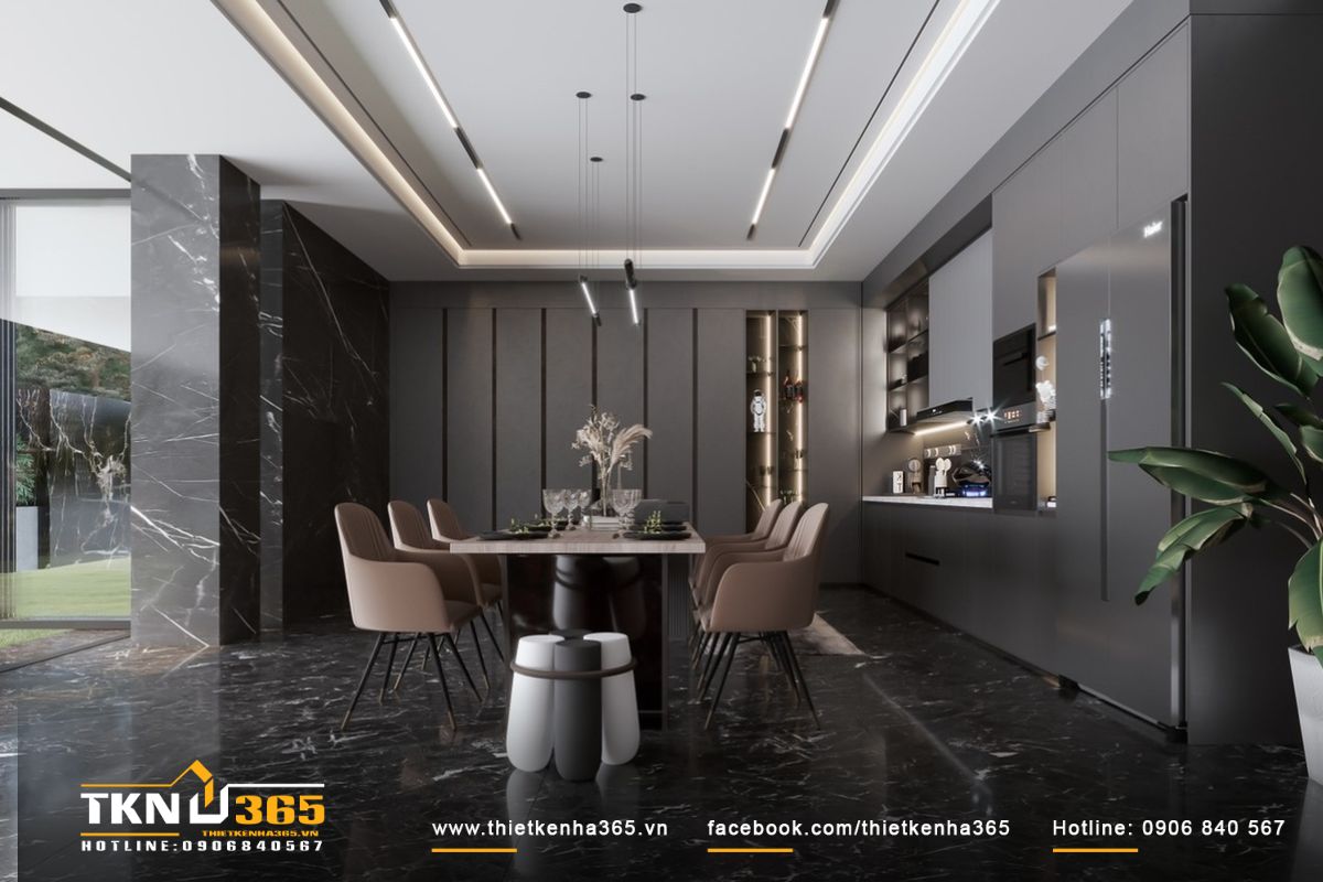 Các chất liệu như đá hoa cương, gỗ được phối hợp hài hòa