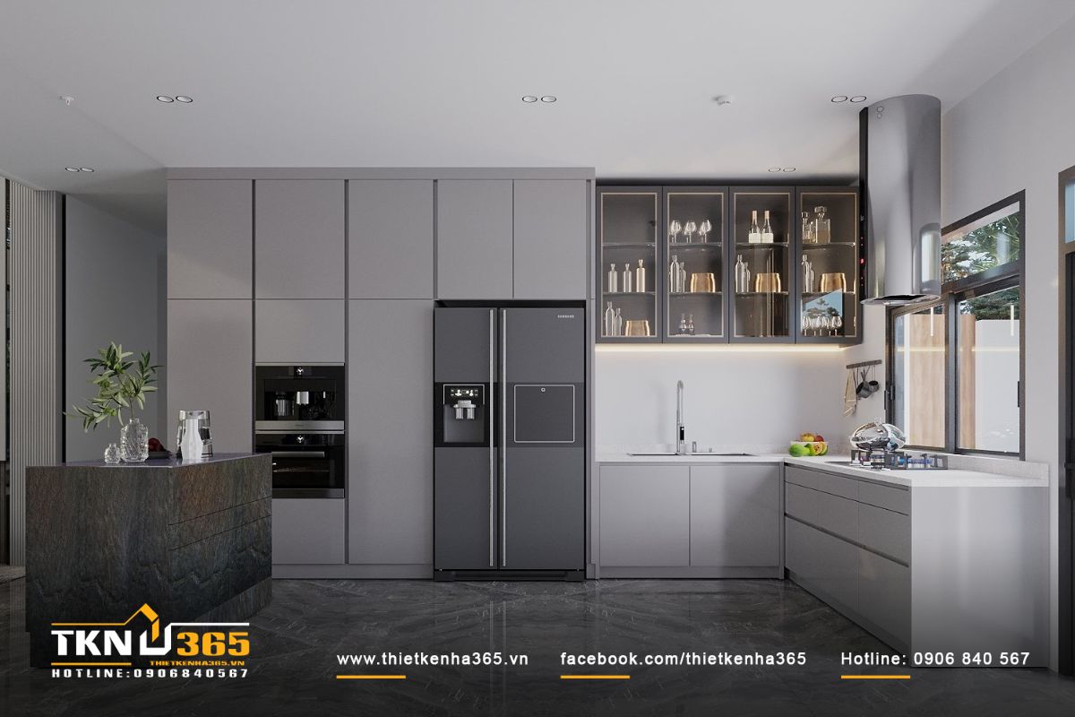 Phòng bếp sử dụng nội thất âm tường hiện đại, tiện dụng