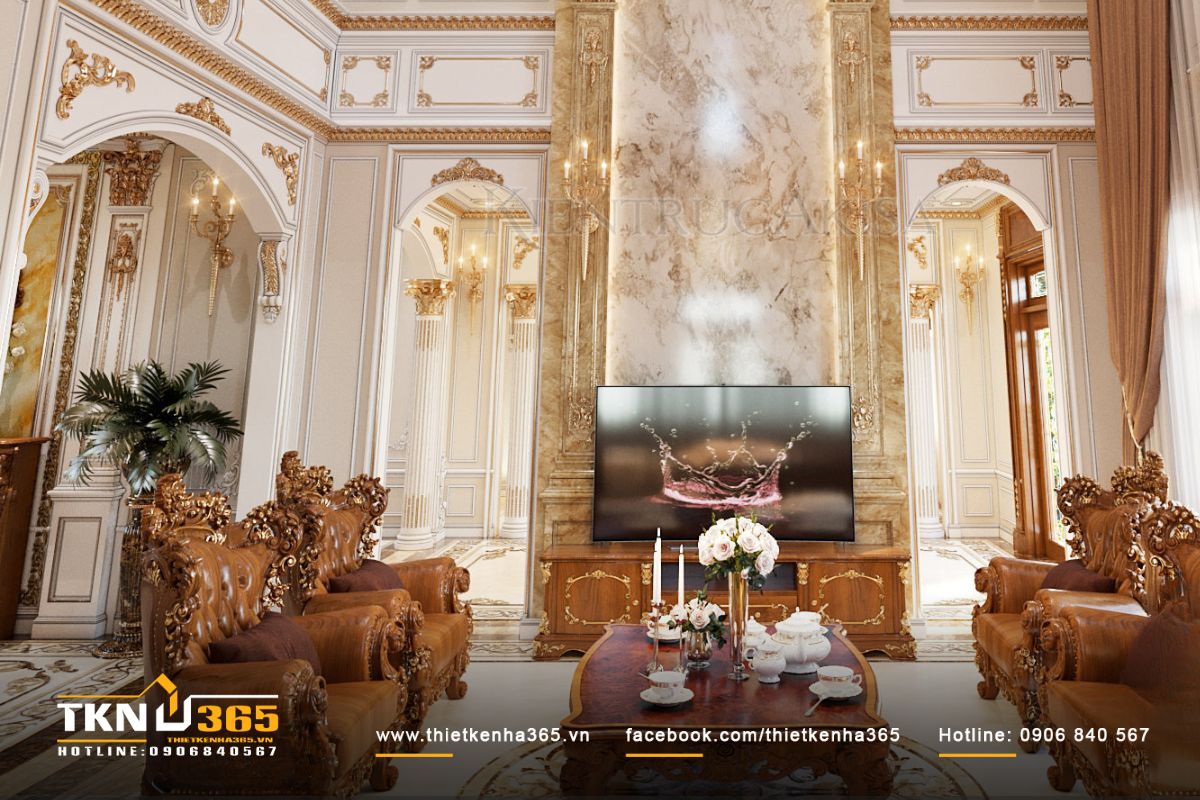 Thiết kế ph&ograve;ng kh&aacute;ch th&ocirc;ng tầng với kiến tr&uacute;c t&acirc;n cổ điển
