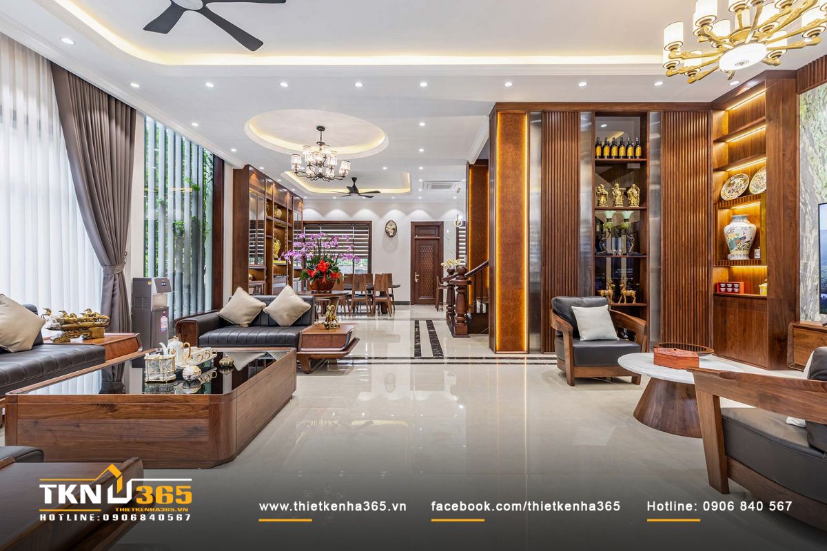Mẫu nội thất phong kh&aacute;ch biệt thự d&ugrave;ng gỗ &oacute;c ch&oacute; mang lại cảm gi&aacute;c ấm c&uacute;ng, sang trọng