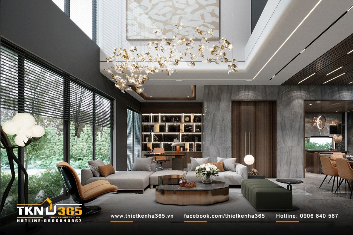 Để thiết kế ph&ograve;ng kh&aacute;ch biệt thự đẹp cần kết hợp h&agrave;i h&ograve;a &aacute;nh s&aacute;ng tự nhi&ecirc;n v&agrave; nh&acirc;n tạo