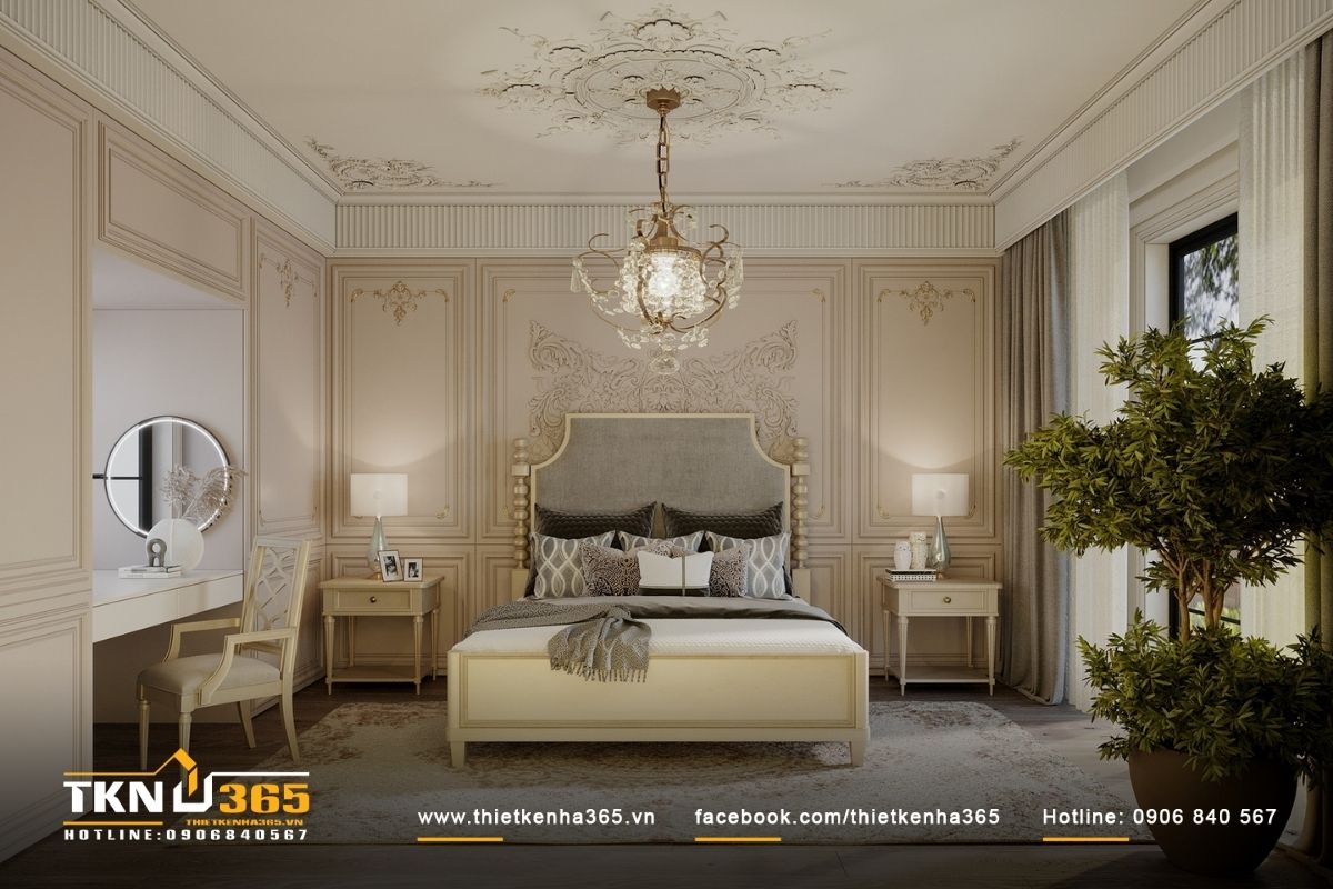 Mẫu nội thất phòng ngủ biệt thự kiểu Pháp nhẹ nhàng, thanh thoát và đầy lãng mạn
