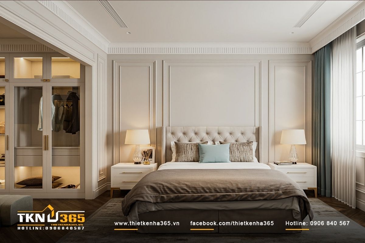 Thiết kế phòng ngủ biệt thự master có phòng thay đồ riêng tiện lợi