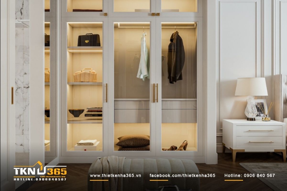 Phòng thay đồ được thiết kế liền kề hoặc nối tiếp với phòng ngủ