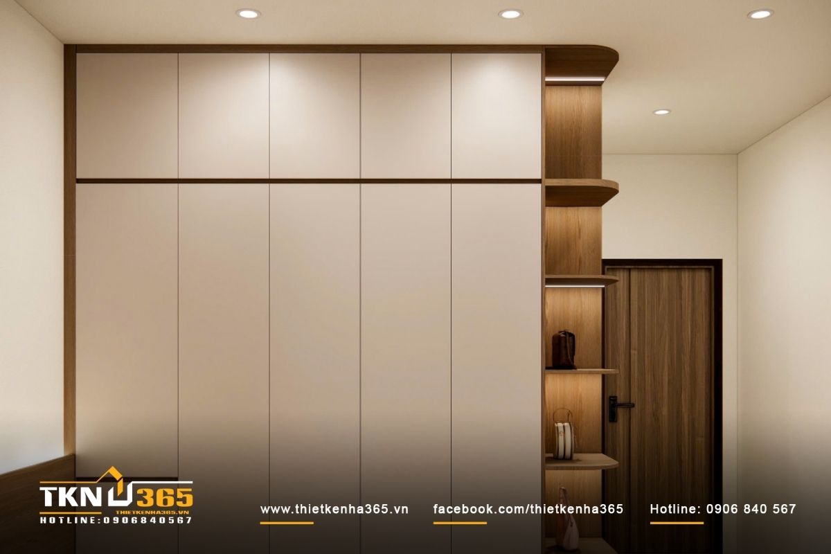 Tủ gỗ công nghiệp giúp phòng ngủ biệt thự trở nên trẻ trung, gọn gàng