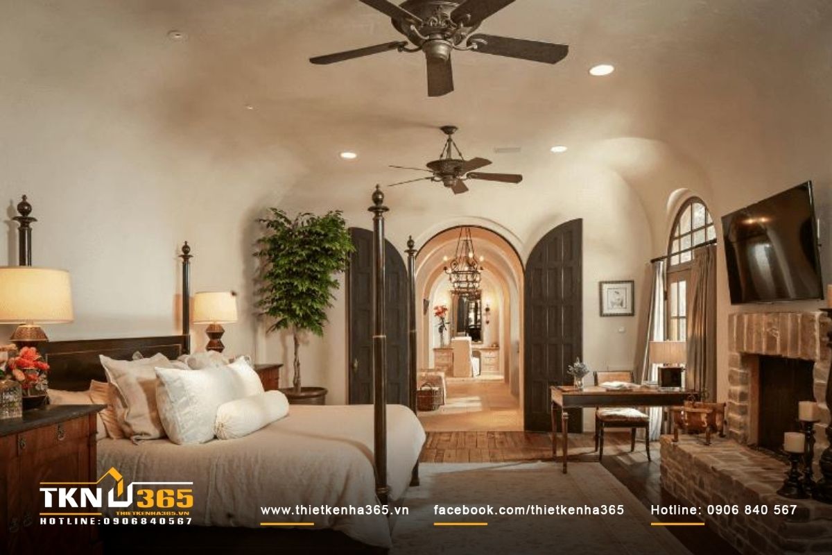 Phòng ngủ biệt thự theo phong cách Địa Trung Hải phóng khoáng, tự do