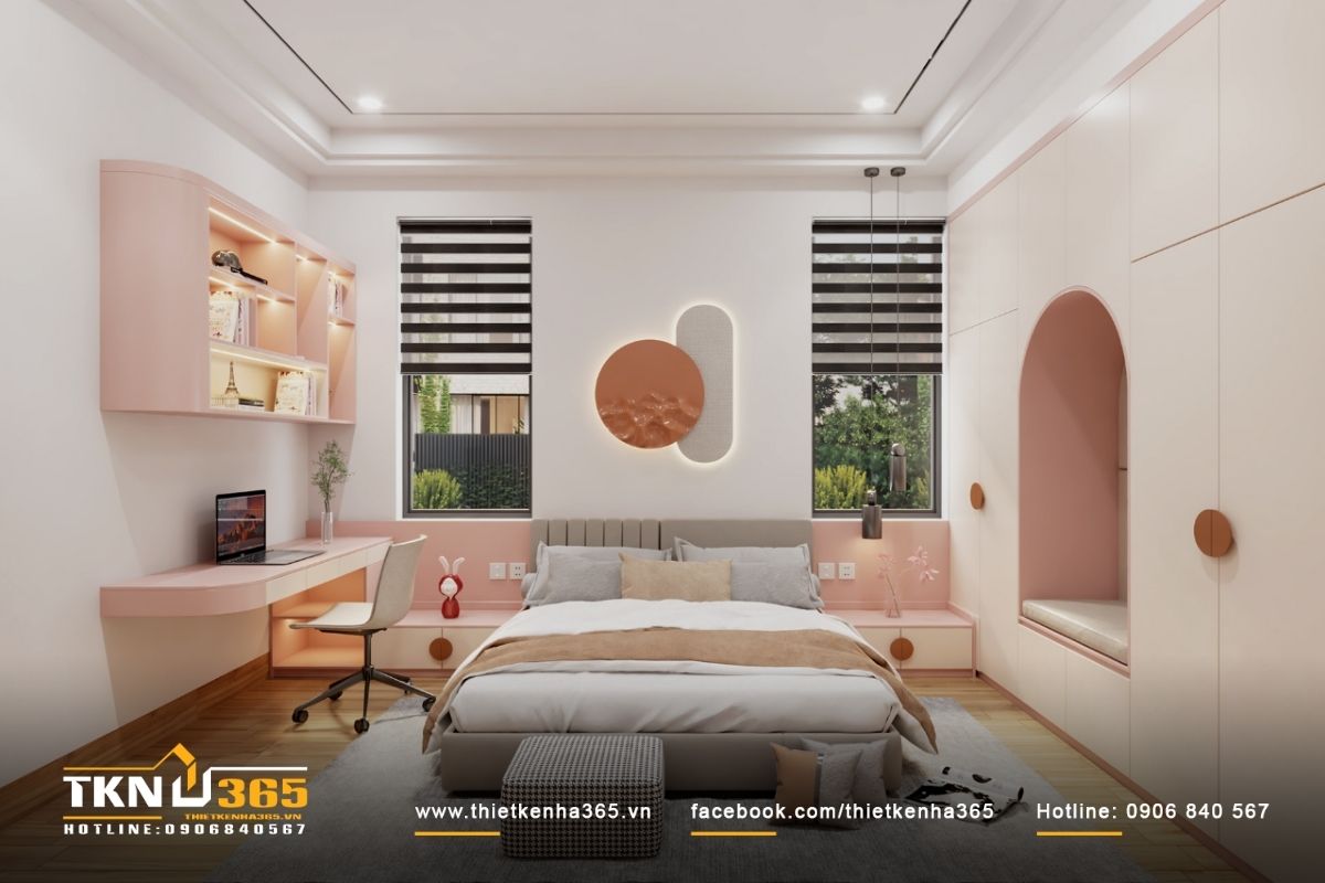 Phòng ngủ cho bé gái thường thiết kế theo phong cách ngọt ngào với các gam màu nhẹ nhàng