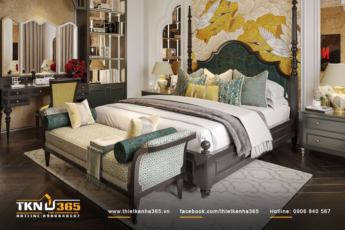 Mẫu nội thất phòng ngủ biệt thự cho người lớn tuổi mang phong cách truyền thống