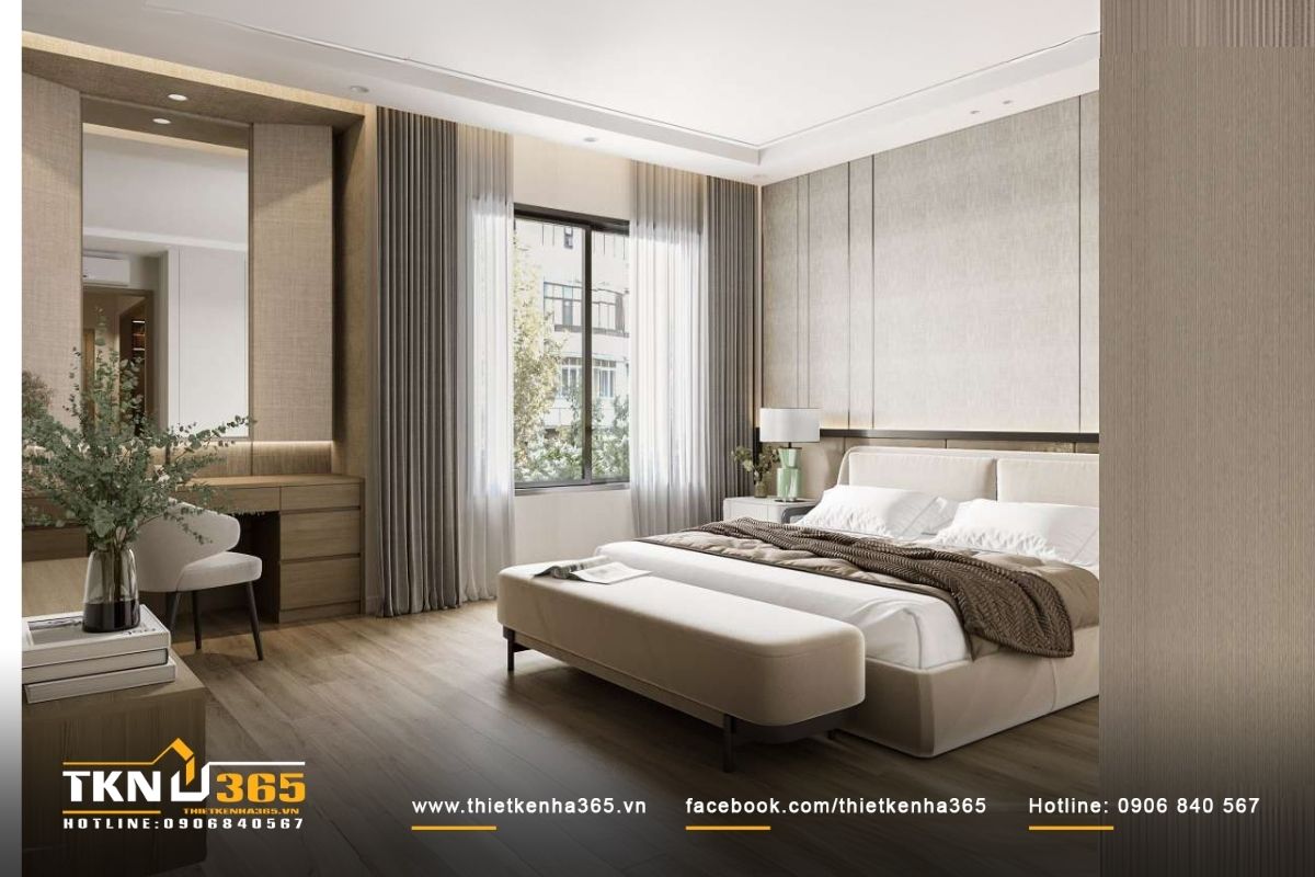 Phong cách nội thất phòng ngủ biệt thự đơn giản mang lại sự thanh thoát và yên bình