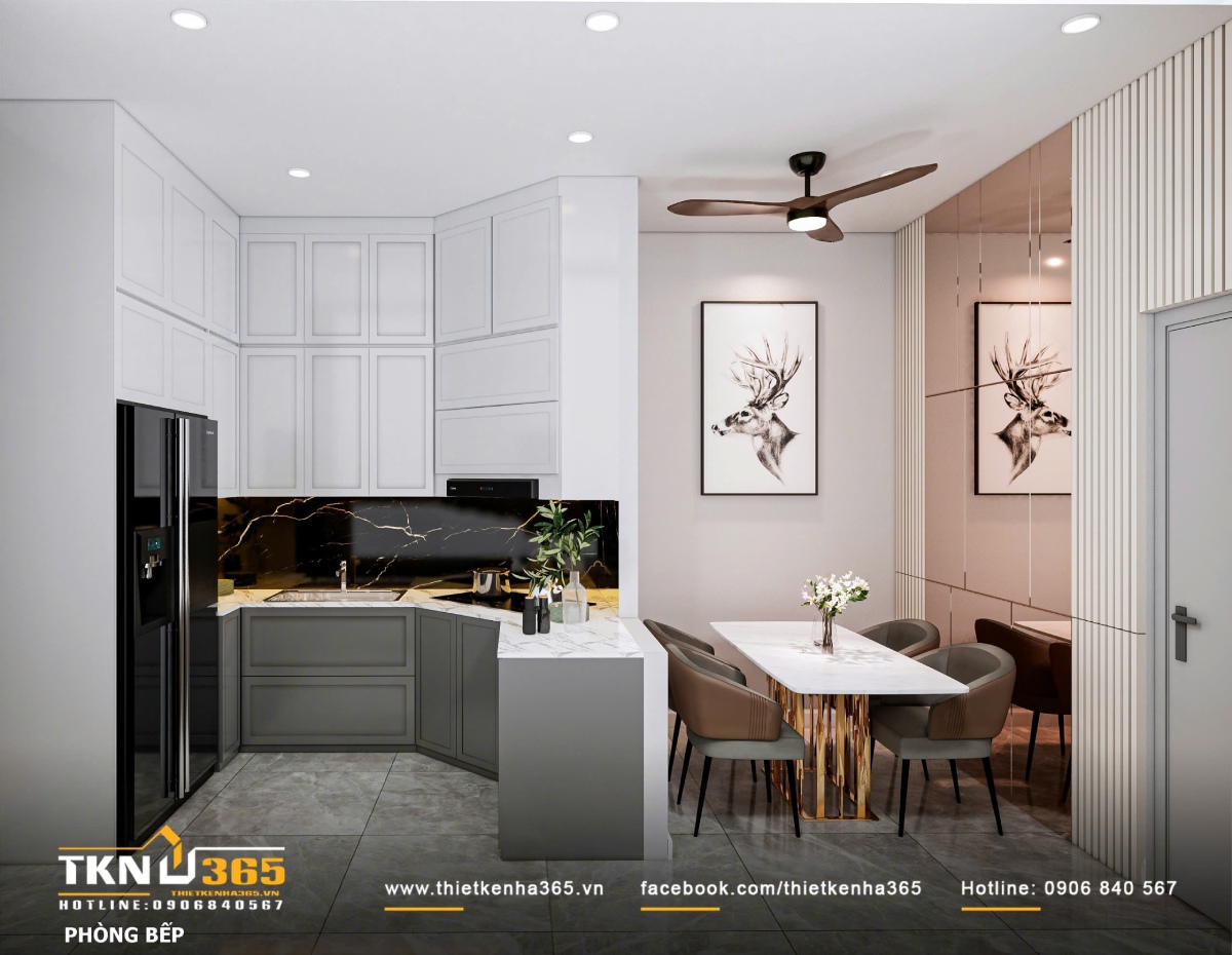 Gian bếp và phòng ăn liên thông nhau