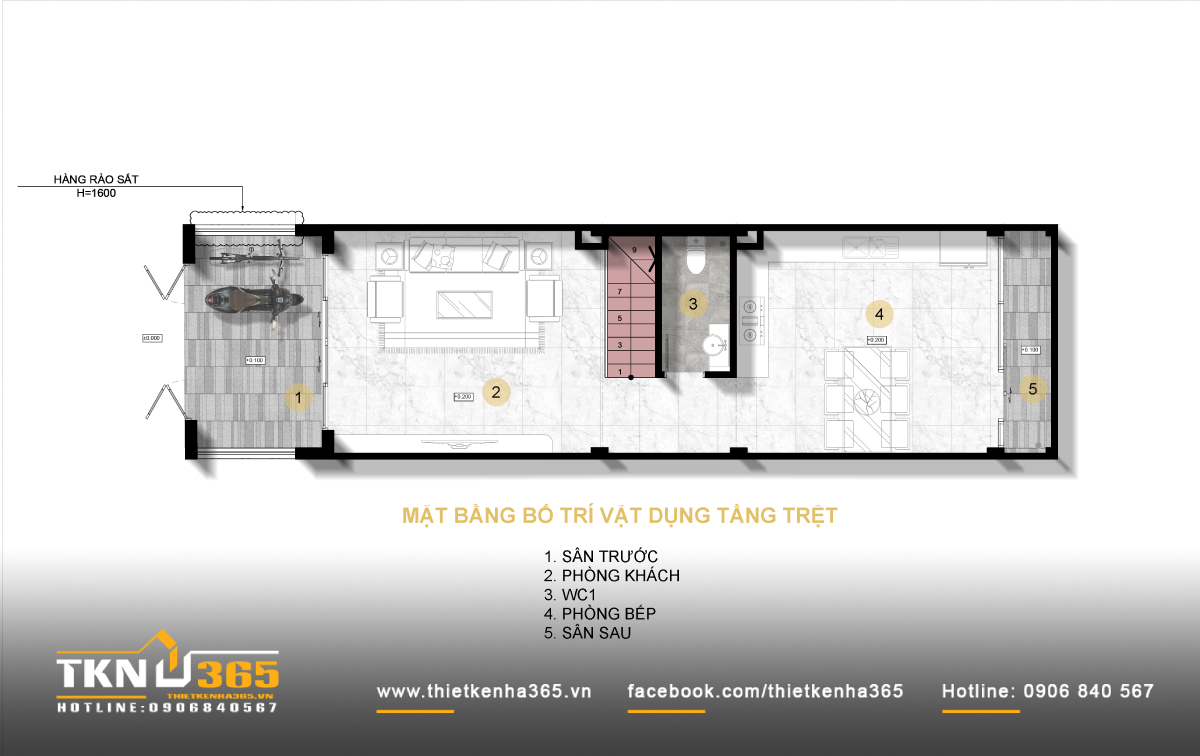 mặt bằng công năng tầng trệt