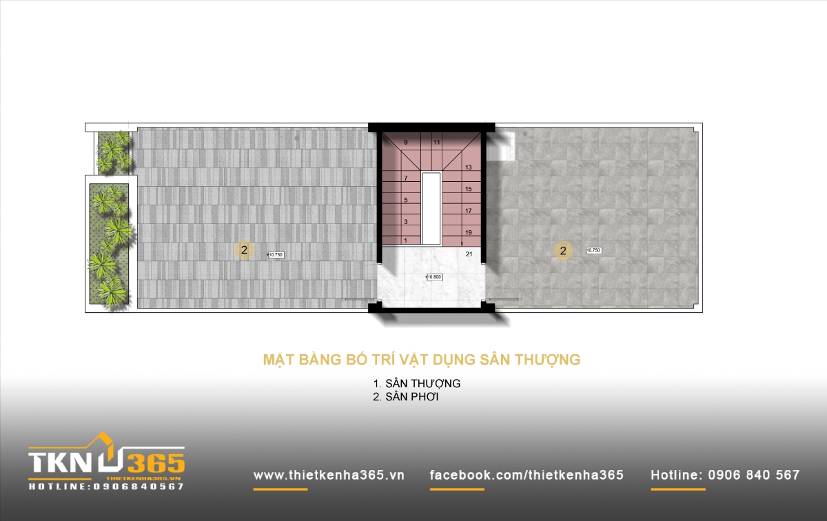 mặt bằng công năng sân thượng